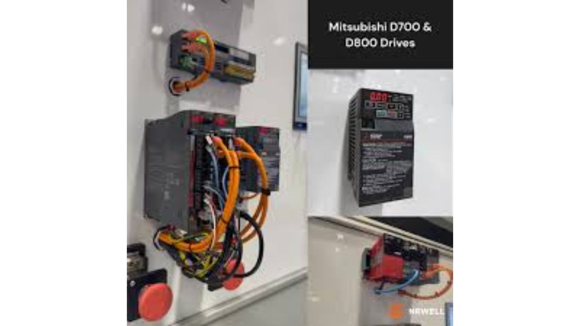 Close-up of the tool-free spring clamp control terminals on a Mitsubishi FR-D700 inverter